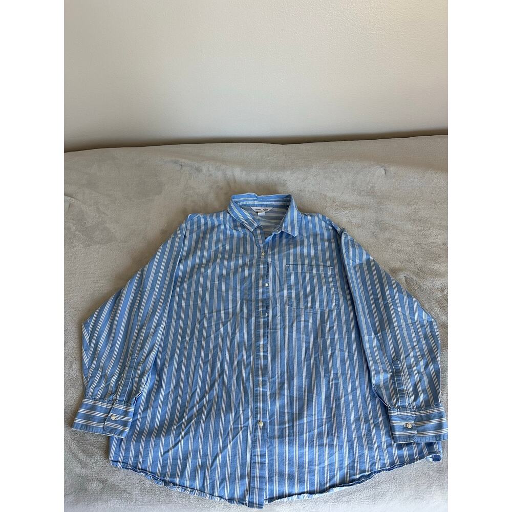 Old Navy Women's Blue Striped Oversized Button Up Long Sleeve Size Large